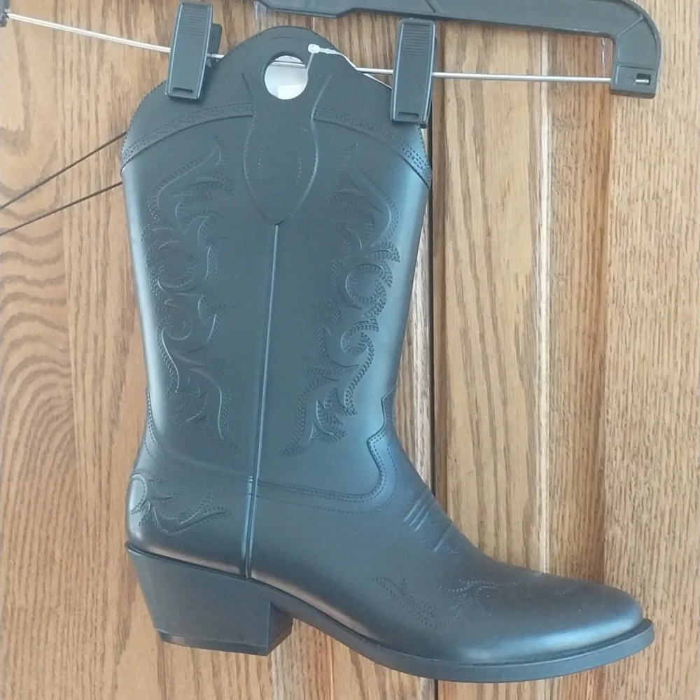 Rubber Cowboy Boots NWT Women's Size 8 Black Pull-on Rain Boots Water‎ Resistant